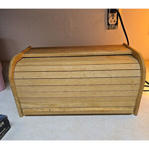Vtg Kamenstein Natural Oak Wooden Classic Roll-Top Storage Holder Bread Box